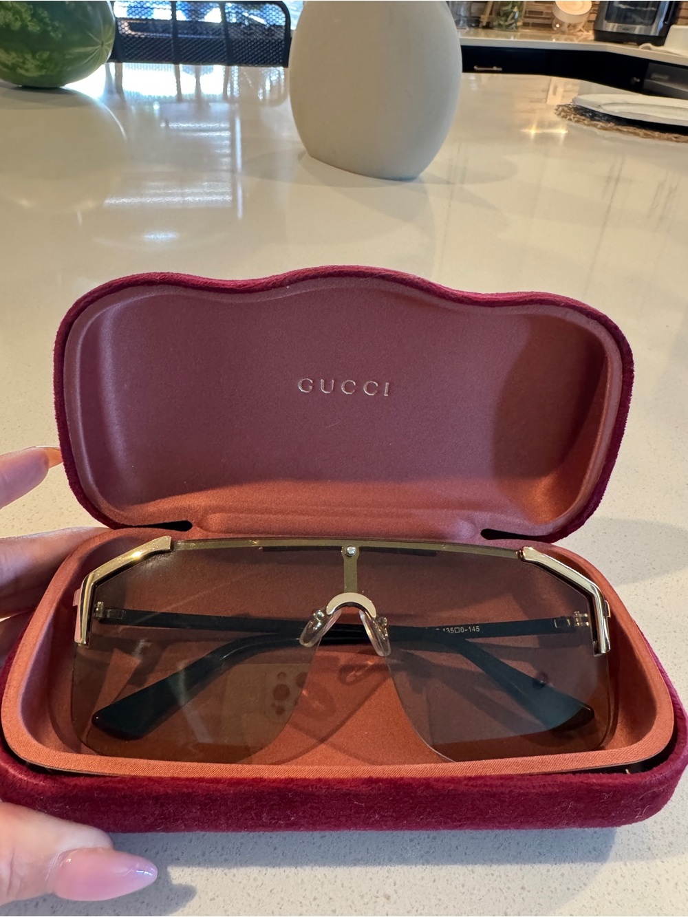 Gucci GG0291S 003 Gold Shield Sunglasses with Original Case